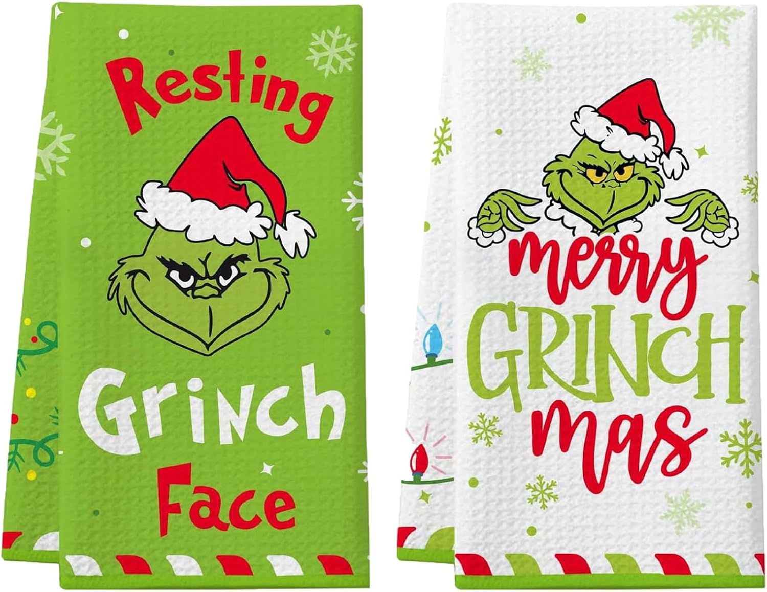 Wtosuhe Grinch Christmas Kitchen Towels Set of 2, Funny