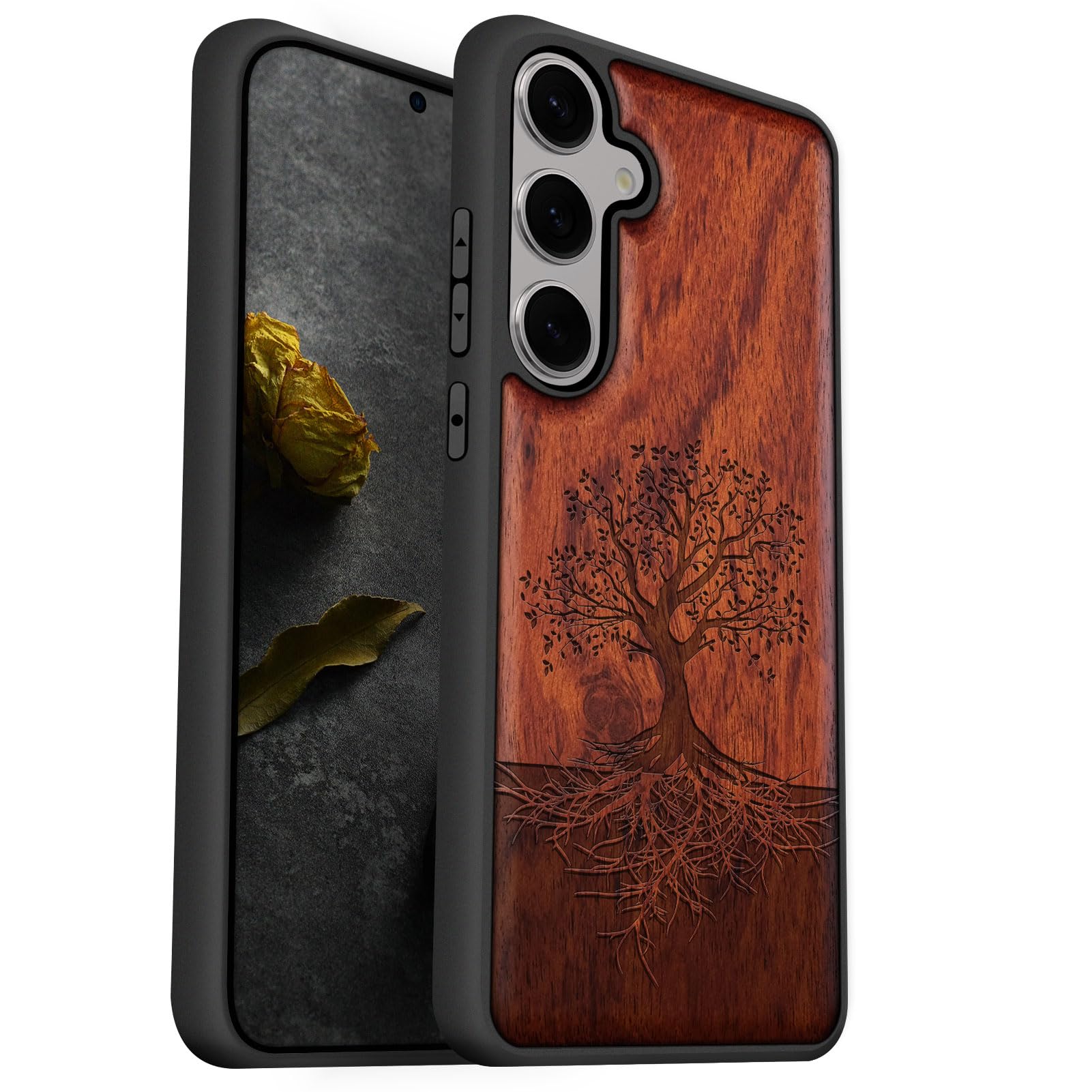 Carveit Wood Case for Galaxy S25 Plus Case 2025 [Natural Wood & Black Soft TPU] Shockproof Protective Cover Unique Wooden Design Compatible with S25