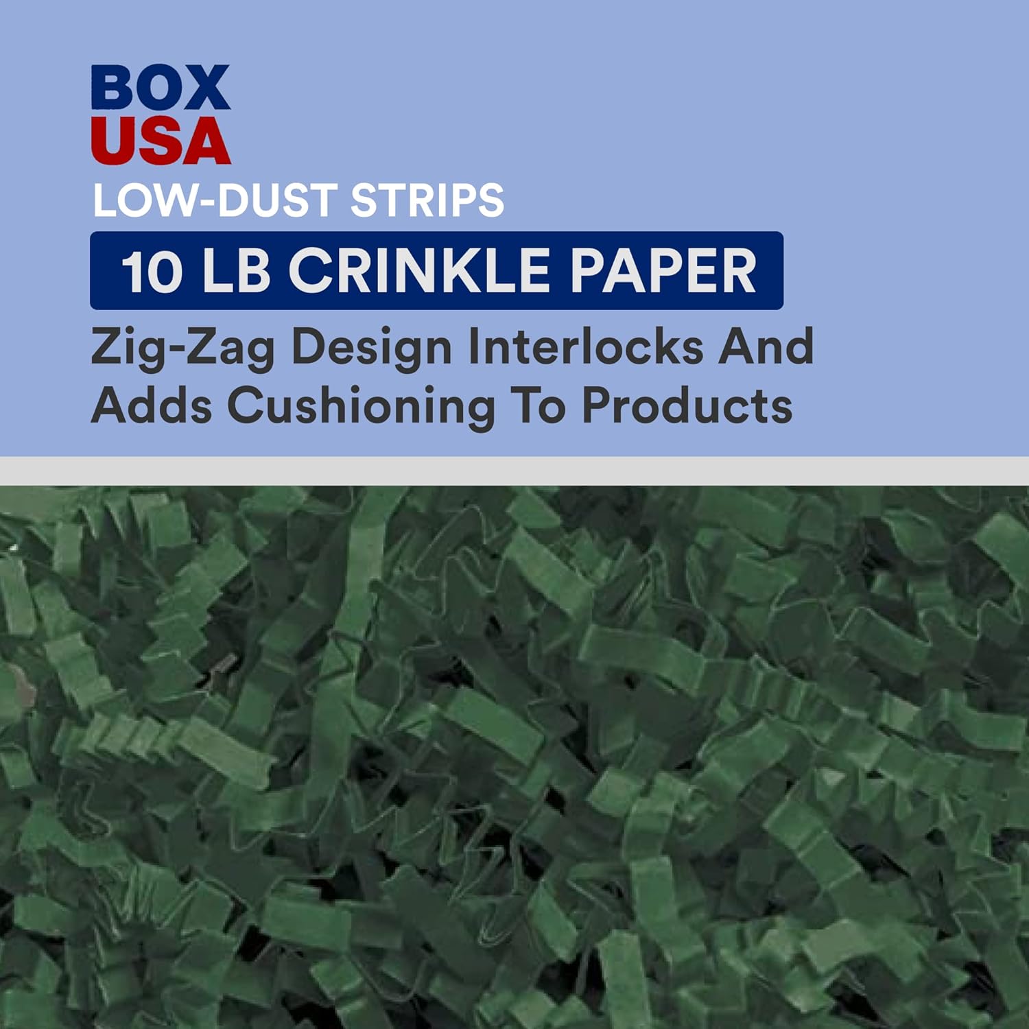 Box USA 10 lb. Forest Green Crinkle Paper Packing, Shipping, and Moving Box Filler Shredded Paper for Box Package, Basket Stuffing, Bag, Gift Wrapping, Holidays, Crafts, and Decoration