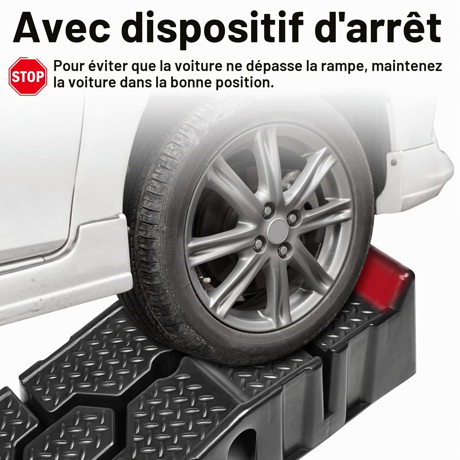 Lot de 2 rampes d'accès en plastique pour voiture - Charge maximale : 2,5 tonnes - Largeur d'accès : 320 mm - Plateforme de levage