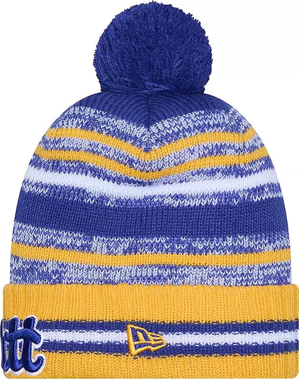 New Era Onfield Sport Striped Cuffed College Knit Beanie Hat Pom - NCAA Cheer Winter Knit Toque Cap