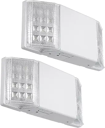 TORCHSTAR LED Emergency Lighting, Commercial Emergency Lights with Battery Backup, UL Listed, Two Square Heads, AC 120/277V, Hardwired Emergency Exit Light Fixtures for Business, Pack of 2