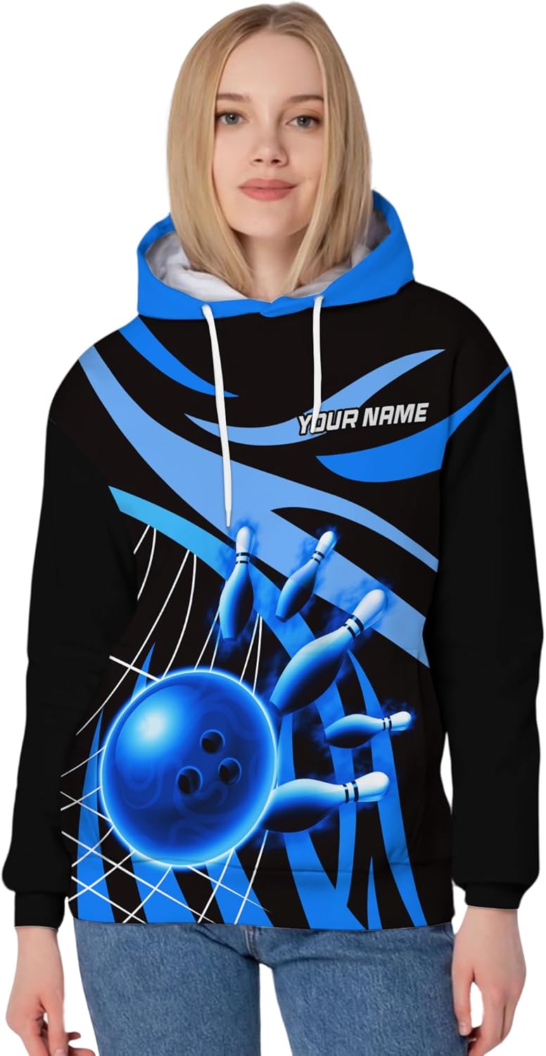 Men's Bowling Hoody Personalized Blue Bowling Pin Shirt For Dad Daddy 3D Bowling Themed Clothing