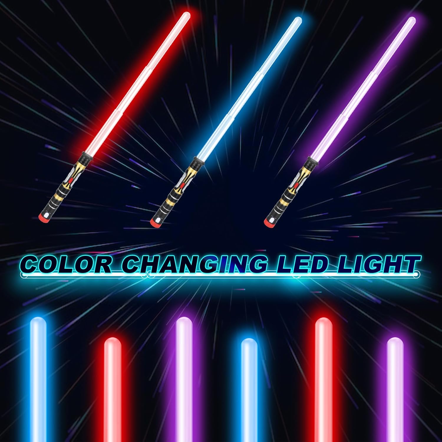 AuntyFey Light Up Saber for Kids Adults, Retractable Dark Light Up Saber for Adult Sword Kid Set, 4 Pack Toy Light Up Saber, Toy Light Sword for Kids Boy 3-8, Blue, Red, Purple Light Savers Party