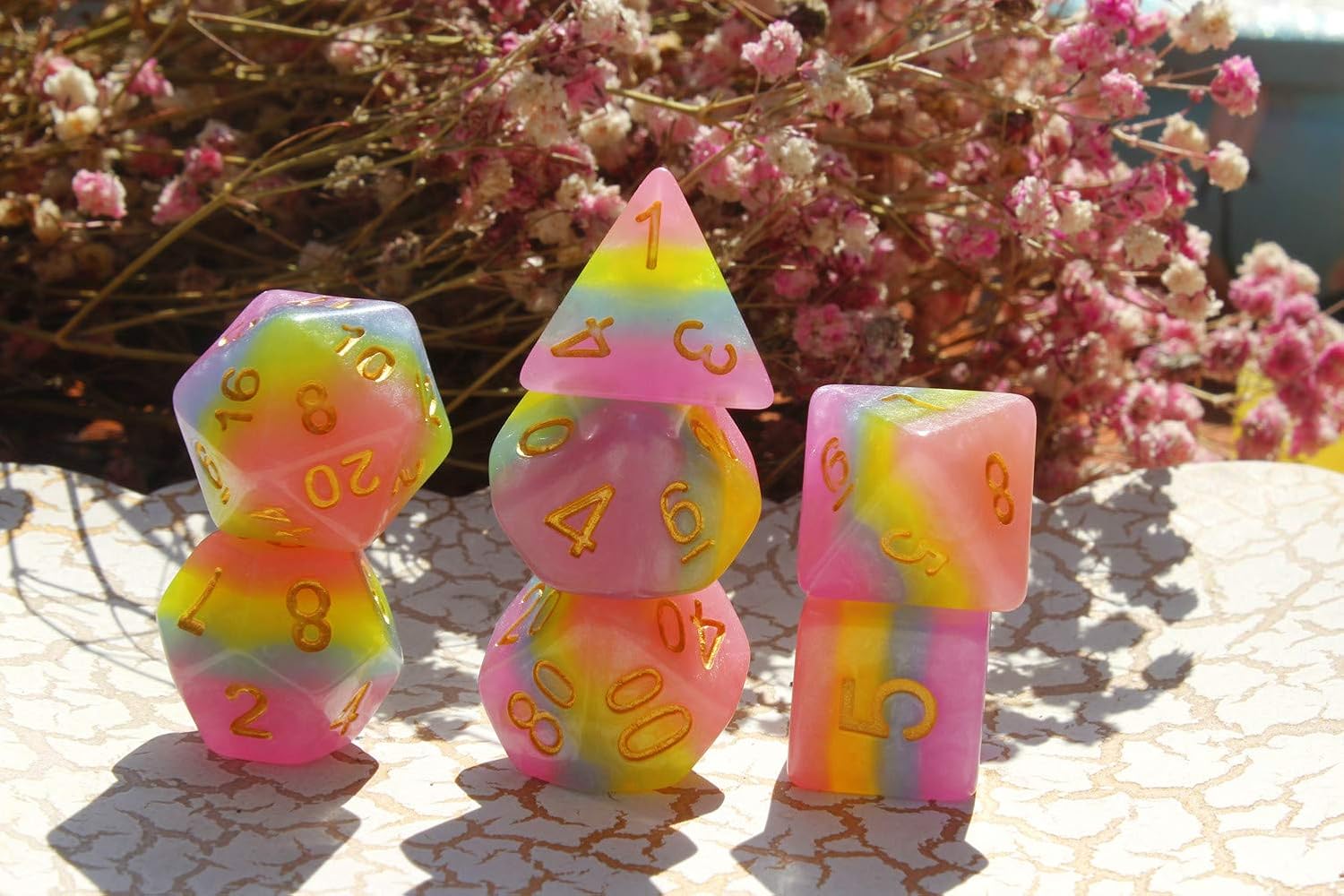 Polyhedral DND Dice Set RPG Rainbow Candy Dice for Dungeons and Dragons(D&D) Role Playing Game,MTG,Pathfinder,Table Game 7-Die Dice Set