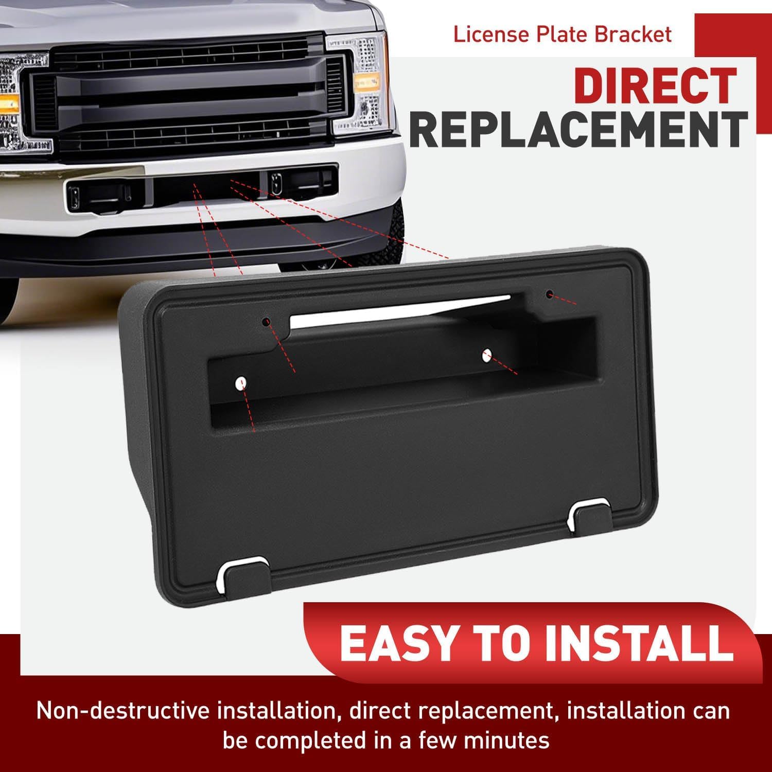 Front License Plate Bracket Holder Compatible with 2017-2019 Ford F250 F350 Super Duty Replacement for HC3Z-17A385-AA FO1068183 Bumper License Plate Tag Mounting Frames