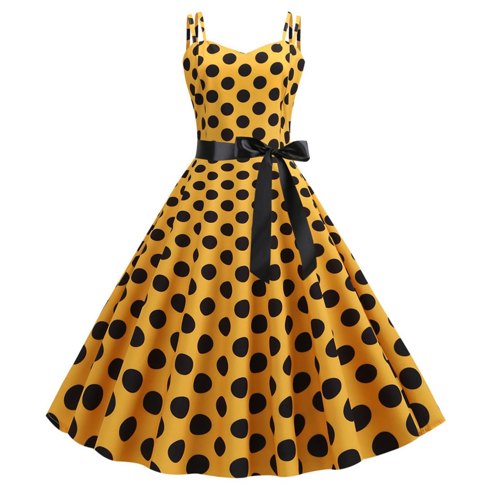 Rockabilly - Vestido vintage de los años 50 para mujer, sin mangas, lunares, estilo coctail, estilo años 60, festivo, tirantes finos, túnica, vestido de fiesta, vestido de baile, disfraz de carnaval