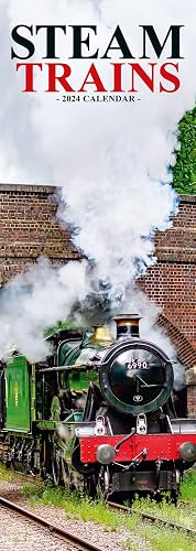 Steam Trains Slim Calendar 2024 | Trains Slimline Calendar - 12 Month