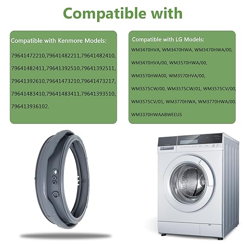 Miniatura 7 de MDS47123605 Junta para puerta de arandela compatible con lavadora LG Kenmore WM3470HVA WM3770HWA WM3370HWA WM3570HWA WM3575CW, reemplaza AP5602285