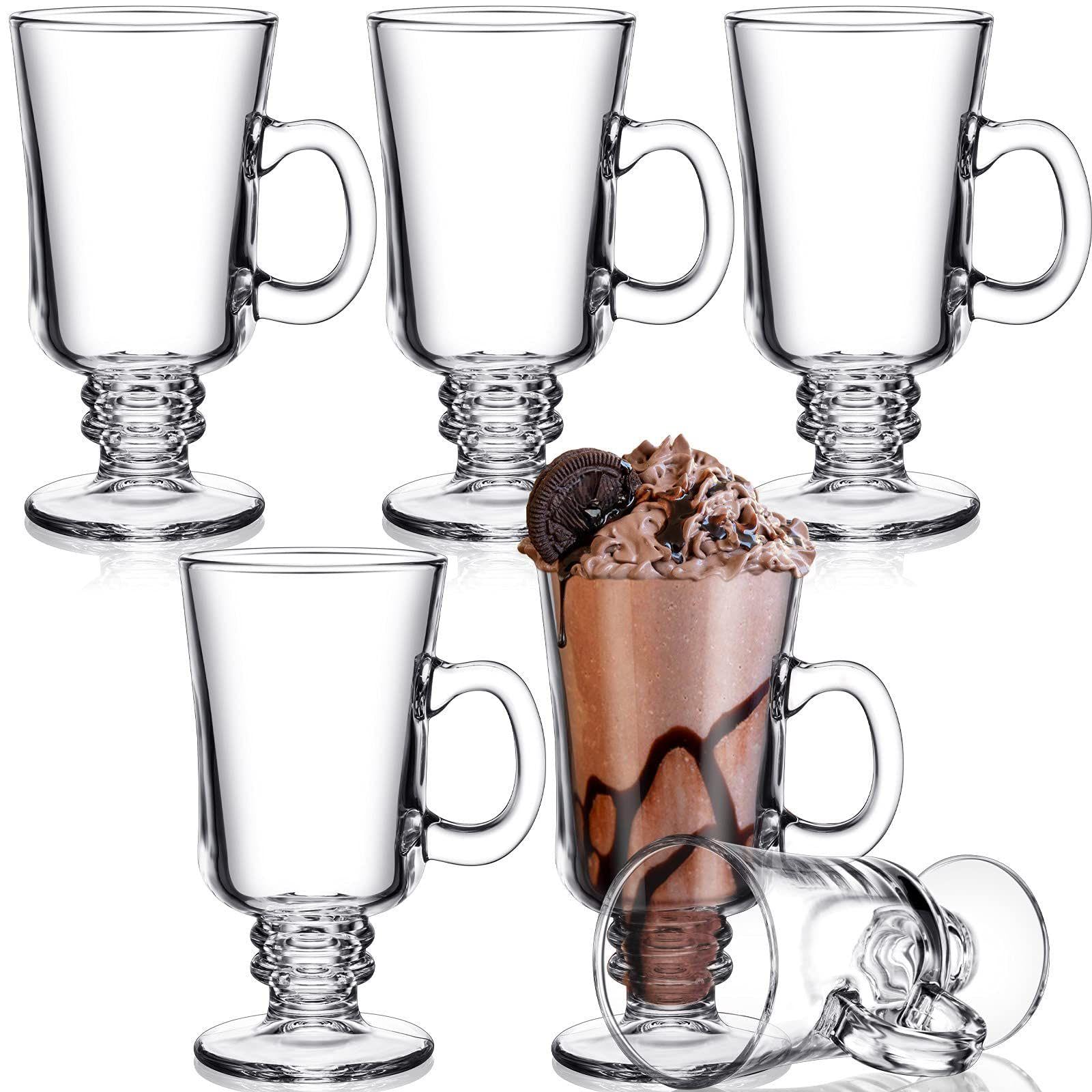 Amazon.com | Patelai 6 Pieces 8 Ounce Irish Coffee Mugs Clear Glass Cup  with Handle High Base Glass Latte Cup Footed Irish Coffee Clear Mugs for  Hot Beverages and Cold Beverages Christmas
