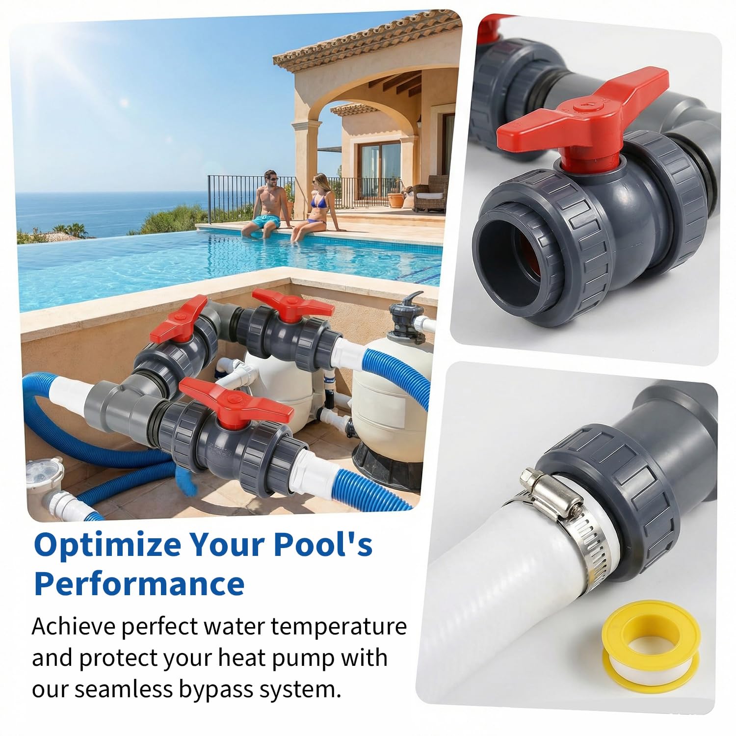 Bypass Pool Set, Bomba de Calor Pool Conector Set con Mangueras de 32 mm y 38 mm, Calefacción de Piscina para Una Óptima, Calefacción de Piscina Control del Suministro de Agua