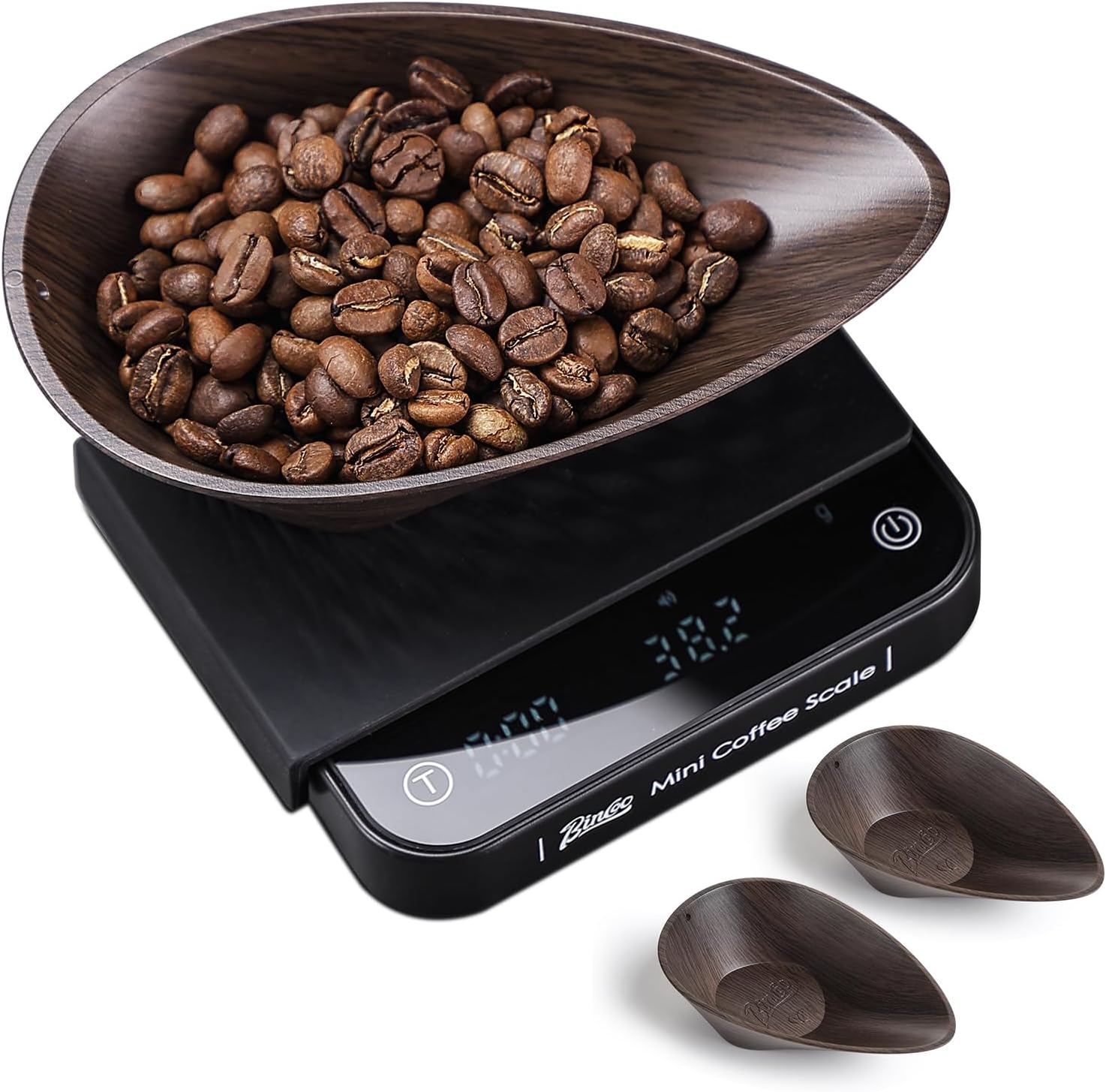 Coffee Bean Dosing Cup Set of 2 - Bincoo Wood Grain ABS Precision Dosing Cup for Espresso, Coffee Brewing - Non-Slip Base, Easy Pour Design, 30g Capacity