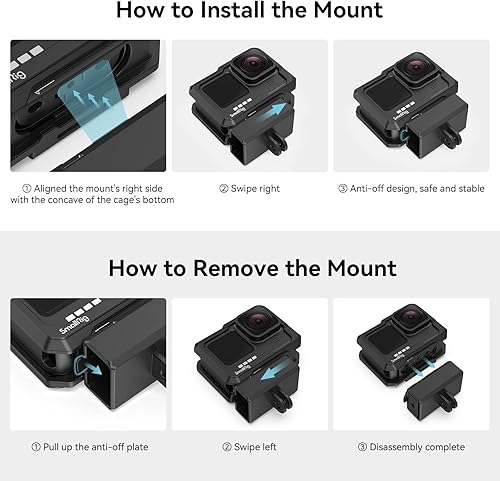 Miniatura 7 de SmallRig Hero12  Hero11  Hero 10  Hero 9 jaula negra para GoPro, con 2 soportes de zapata fría para GoPro Light Mod y micrófono común, luz de video