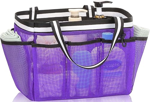 Miniatura 2 de fiezkaa Organizador de ducha de malla portátil para dormitorio universitario, camping, viajes, gimnasio (morado)