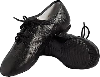 Chausson de Danse Moderne Jazz,Cuir Véritable Semelle Fendue Enfiler/Lacet Chaussures de Jazz