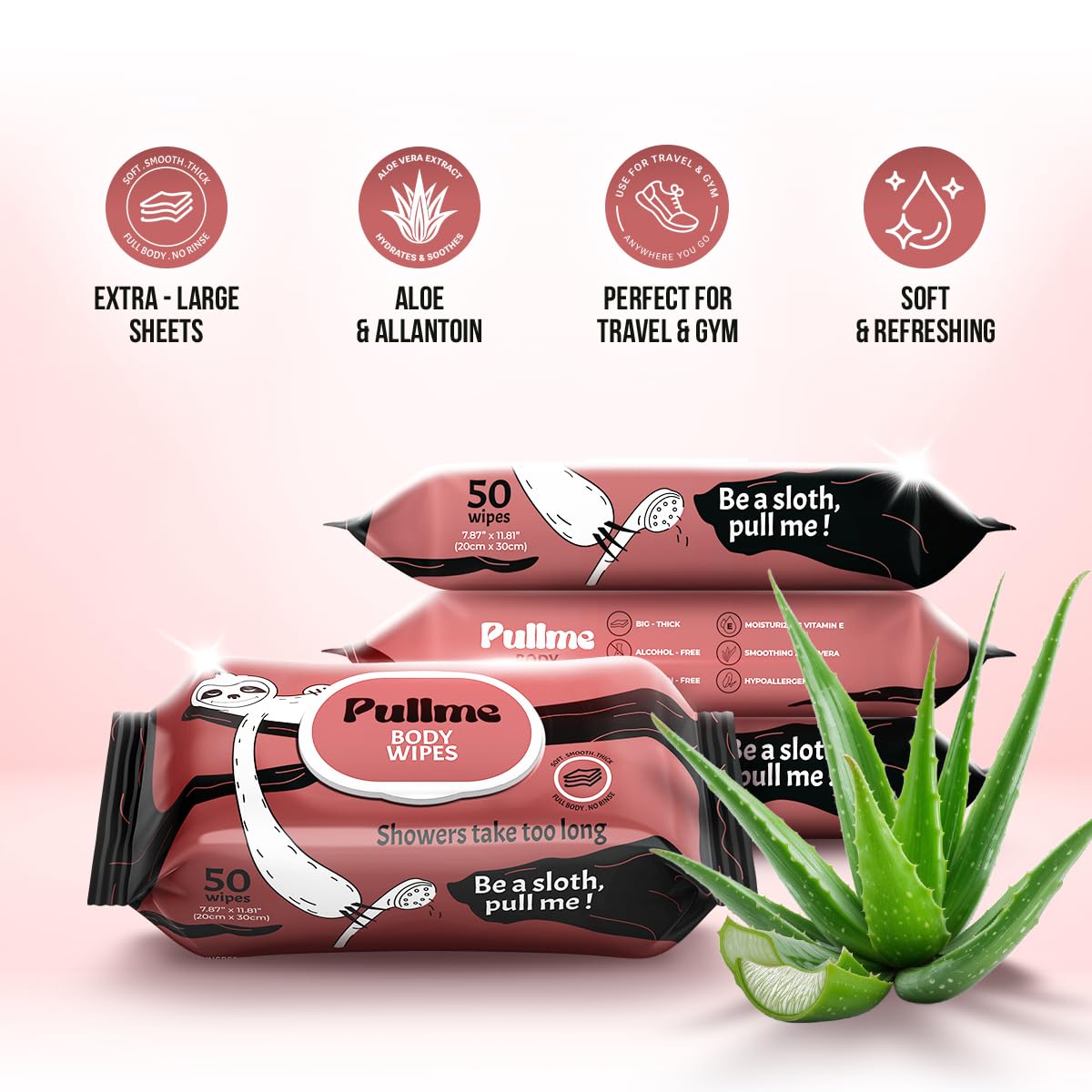 Body Wipes for Adults, Extra Large Wet Wipes, No Rinse Bathing Wipes, Disposable Washcloths for Adults, Bathroom & Travel Wipes, Aloe & Vitamin E - Pack of 4, 200 Count