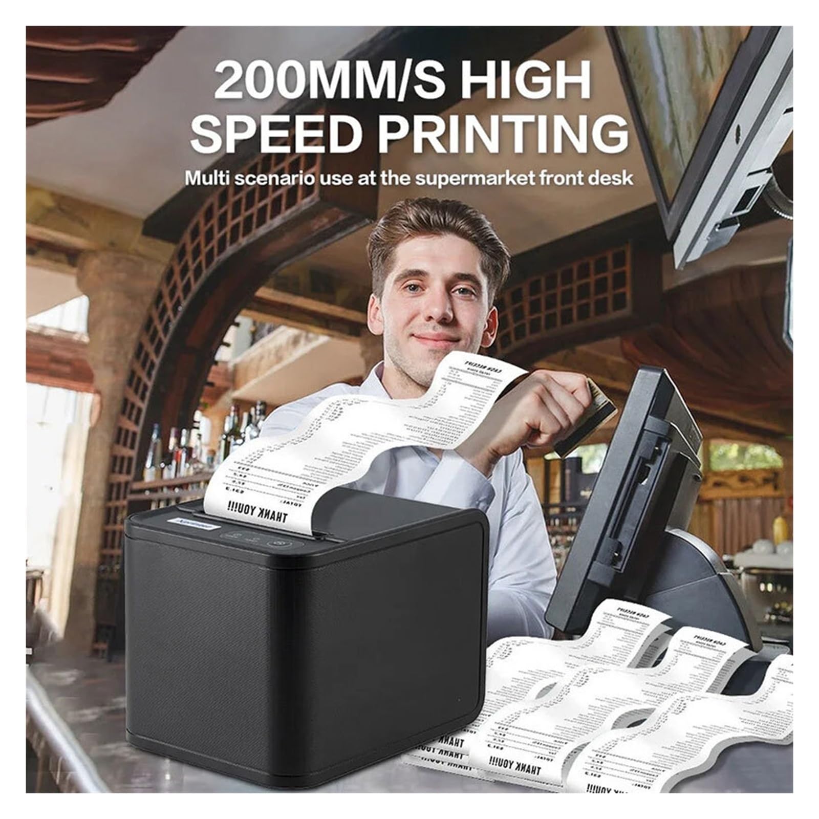 1 szt. Termiczna drukarka pokwitowań 80 mm port USB/USB+Lan z automatyczną obcinarką kuchenną, Niezawodne codzienne użytkowanie(Ethernet/LAN port)