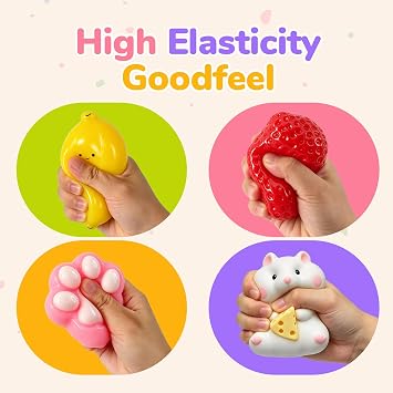 Taba Squishy Toys 4 Pack, Slow Rising Sensory Squishy Toys for Adults | Strawberry, Hamster, Cat Paw, Banana - Fufu Squishies Squeeze Toys for Stress Relief, WFH