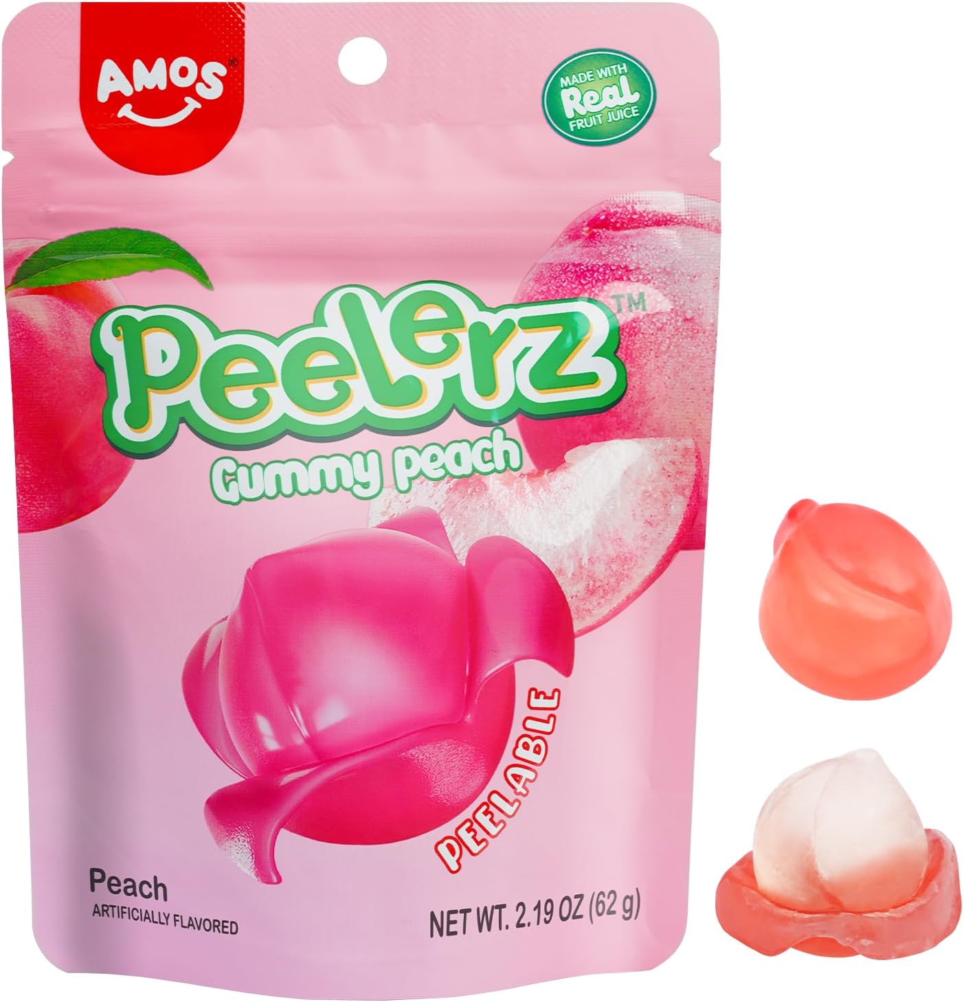 Amos Peelerz Gummy Candy, Peeleble Gummy Peeling Candy, Resealable 2.19oz Bag