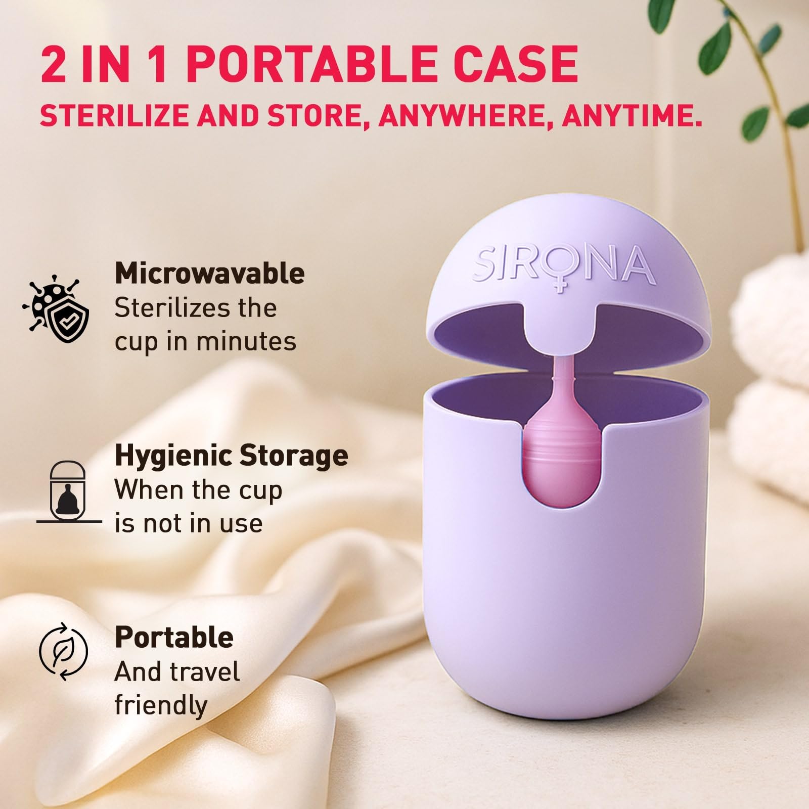 Sirona Reusable Menstrual Cup for Women (Medium) with Microwaveable Sterilizer (1 Cup + 1 Sterilier) | FDA Approved | 100% Medical Grade Silicone | Rash Free & Leak-Proof Protection for 8-10 Hours 4