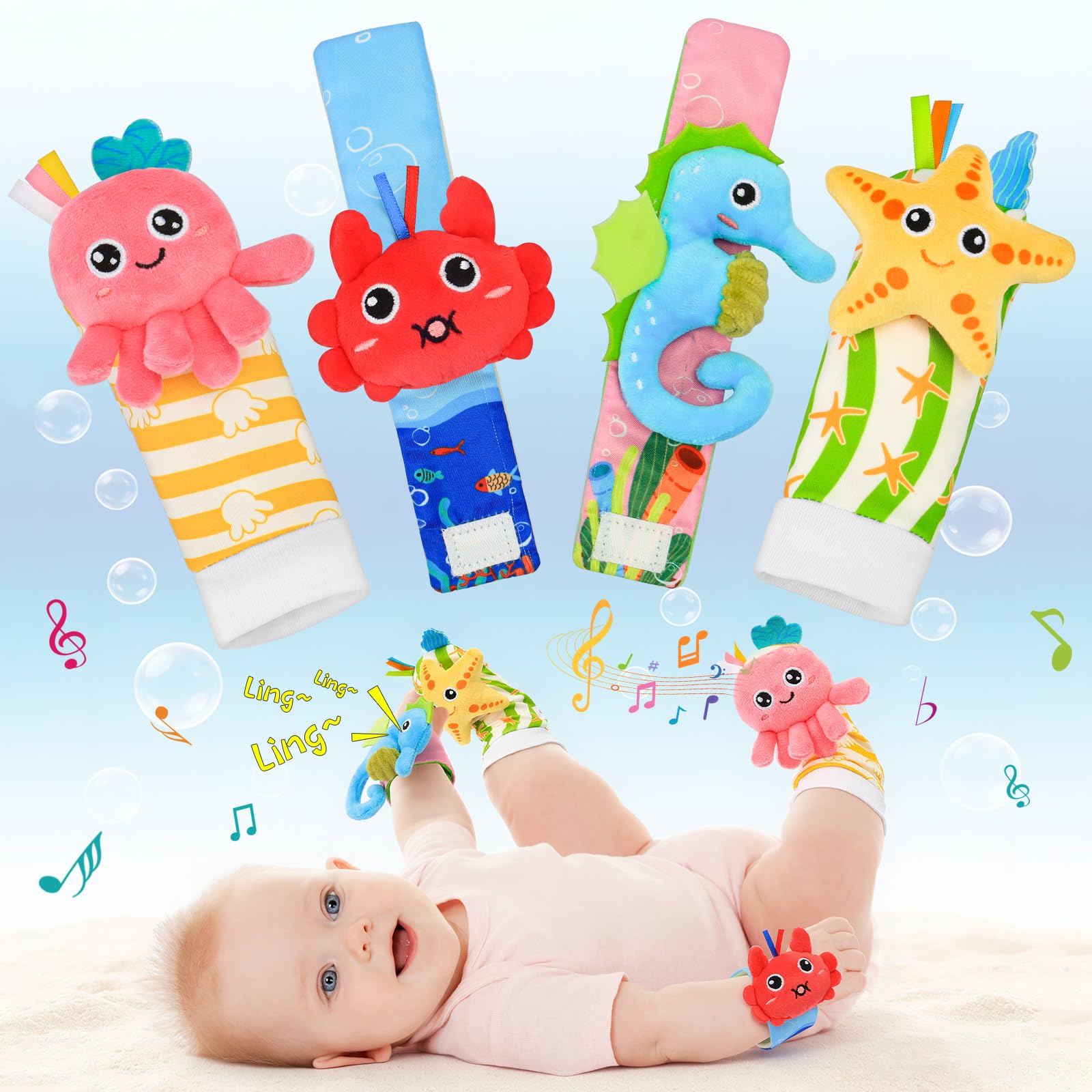 Zendstanding Rattle Socks for Babies 0-6 Months, Baby Wrist Rattles Set | Baby Toys 0-6 Months, Infant Sensory Rattle Toy, Ne