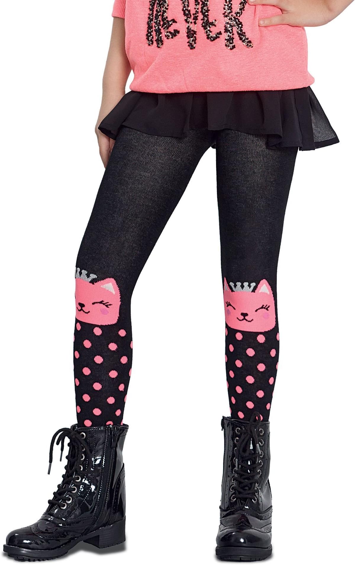 Machka Tricot Pink on Black Luxury Fashion Printed Kids Tights for Girls