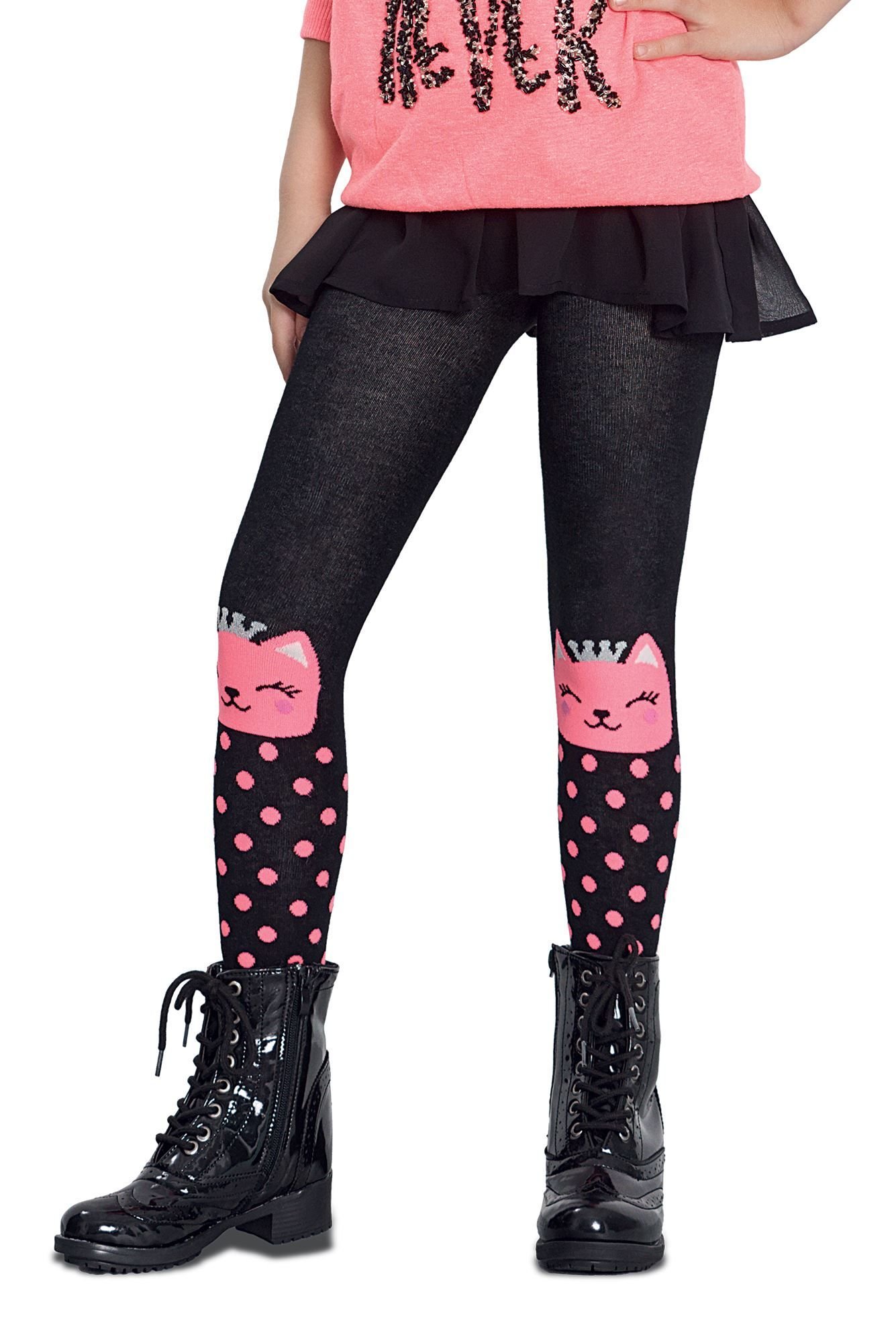 Machka Tricot Pink on Black Luxury Fashion Printed Kids Tights for Girls