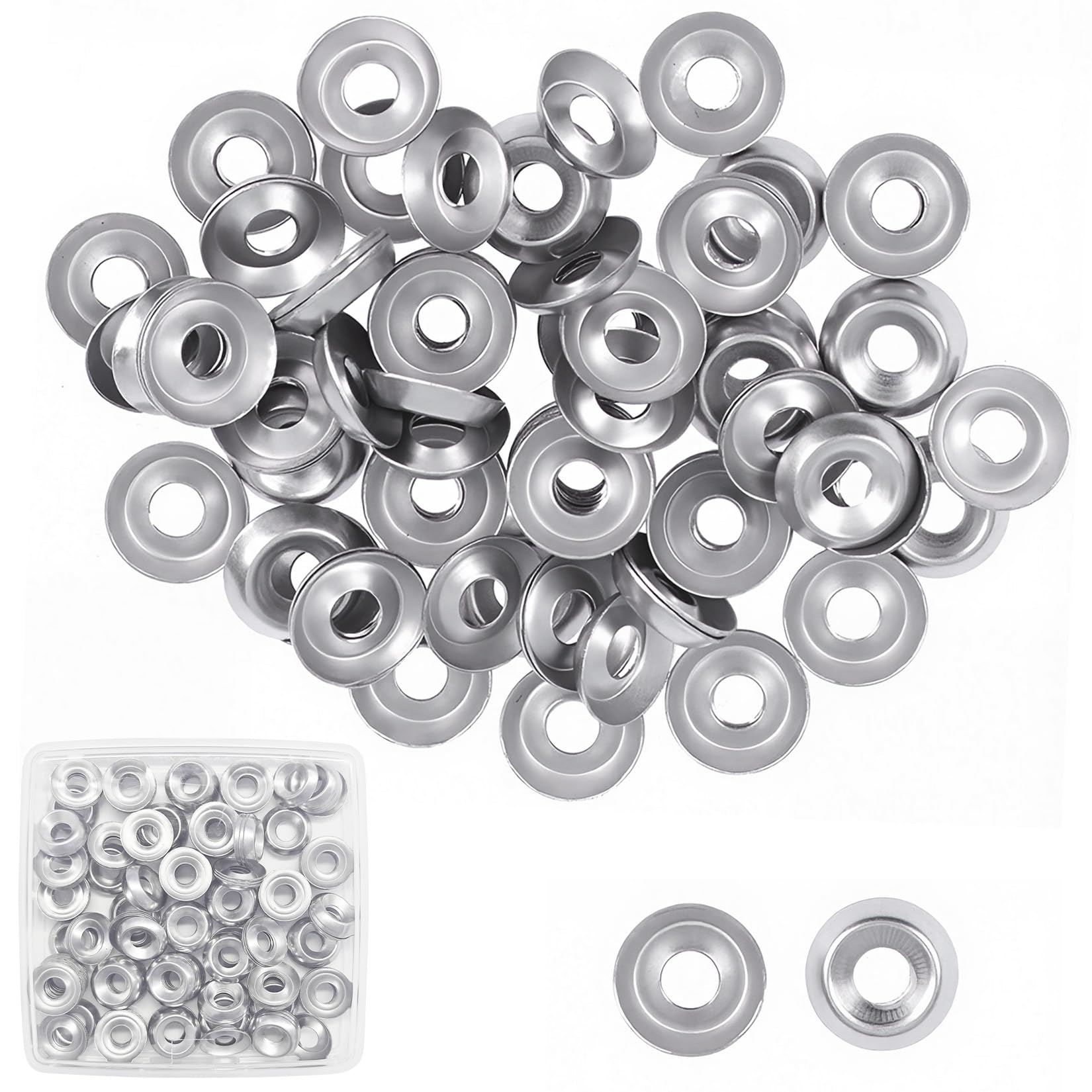Photo 1 of 100 Qty #14 Countersunk 304 Stainless Steel Washers for Screws and Bolts,Silver/Black Metal Cup Washer Set for Fastening (Sliver, #14-100)