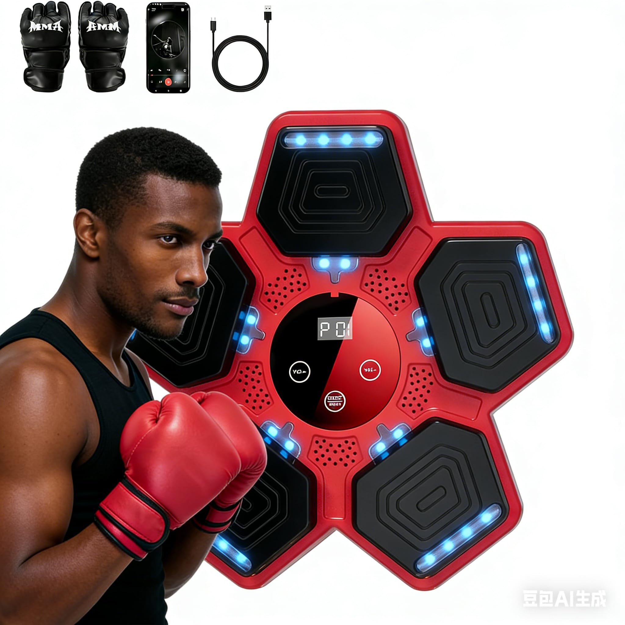 2026 Music Boxing Machine for Adults and Kids, Smart Bluetooth Boxing Training Equipment with Gloves Wall Mounted, Workout Punching Machine for Home,Office and Gym