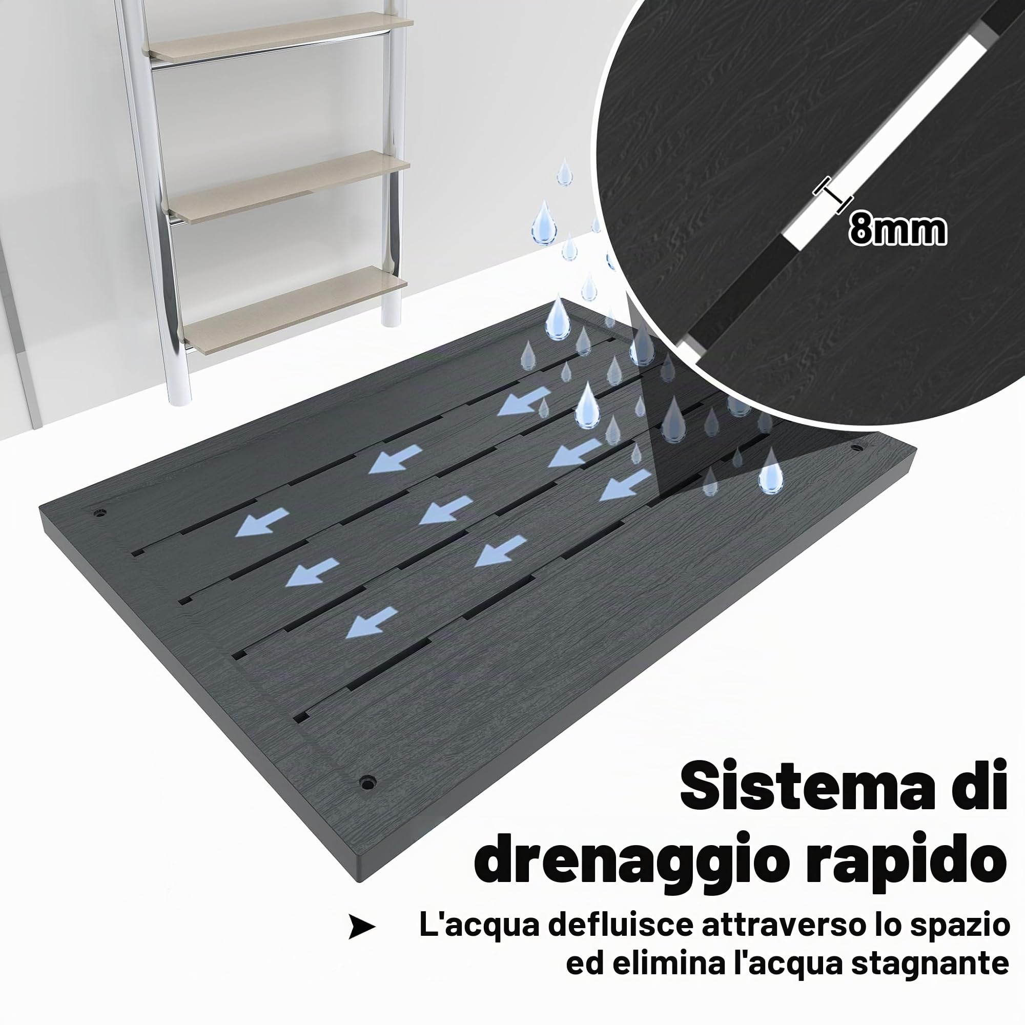 FIVMEN Elemento da pavimento in plastica per doccia solare, doccia da giardino, doccia esterna, antiscivolo, protezione UV, per doccia da piscina, scala per piscina, 100 x 65 x 4 cm