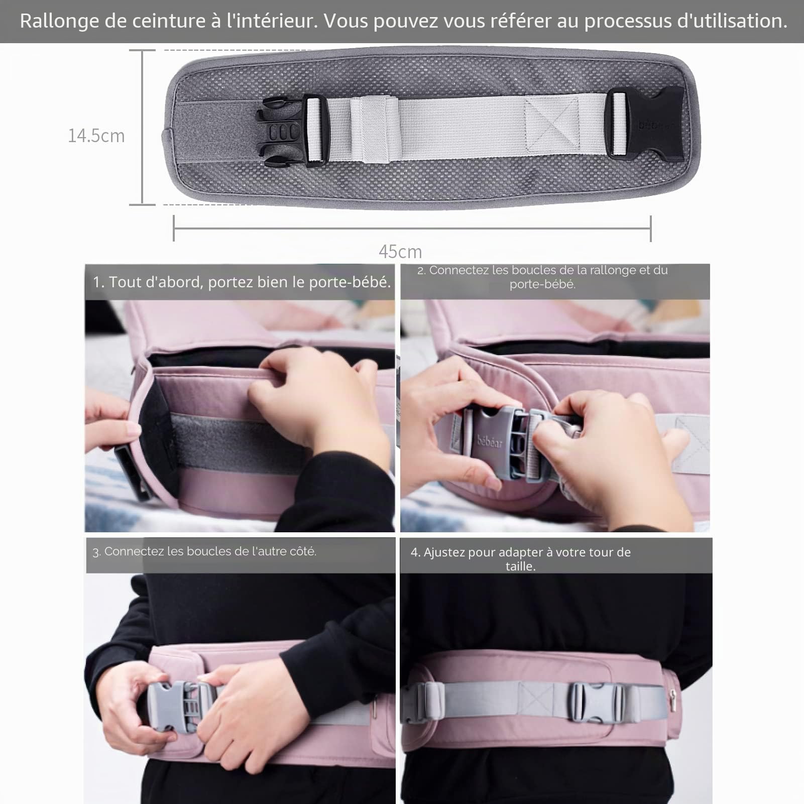 Bebamour Porte bébé Ergonomique Siège Hanche Coton Léger Respirant Multiposition Baby Carrier 0-36 Mois Gris 3D Air