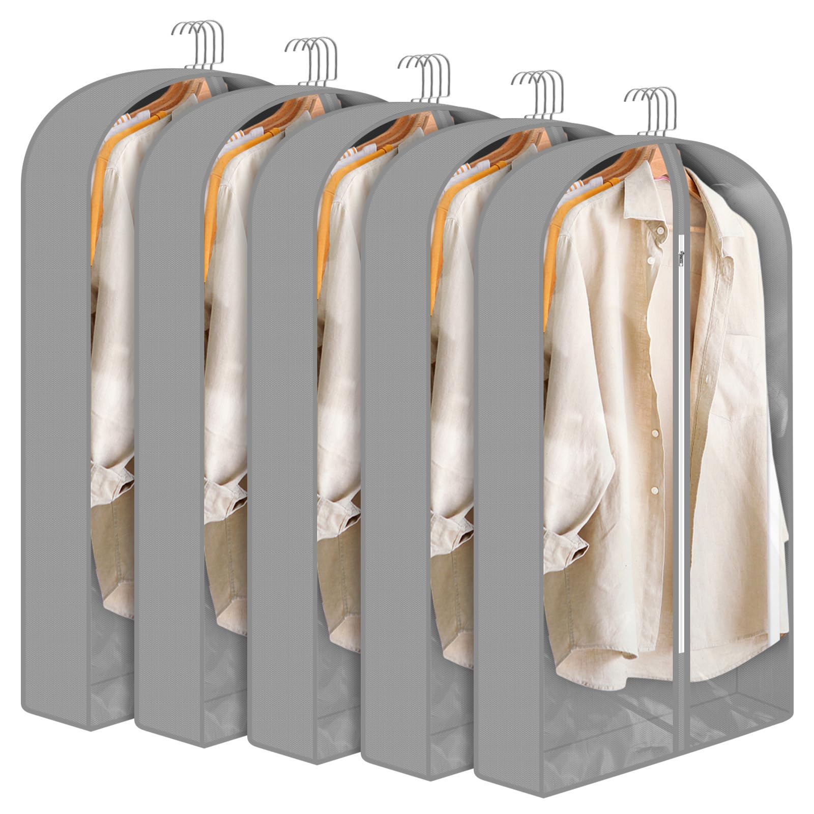 Cecombine Transparent 5 Pack Clothes Covers With Zipper, 40" Garment Covers Dustproof Clothes Covers, Peva Waterproof Breathable Suit Bag Jacket Coat Covers (61 * 102 * 10Cm)
