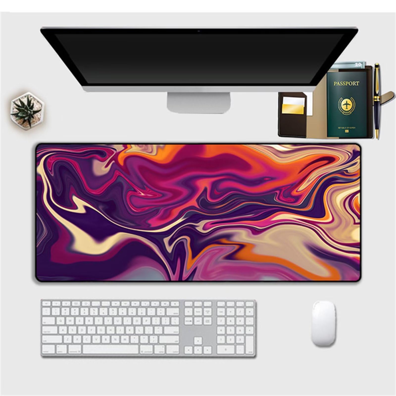 Tappetino per Mouse Gaming, Liquido Arancione Viola Grande Tappetino Mouse XXL Tappetino per Mouse Antiscivolo Tastiera Tappetino per Scrivania Bordi Cuciti per Ufficio Giochi PC Laptop 800x400x5mm