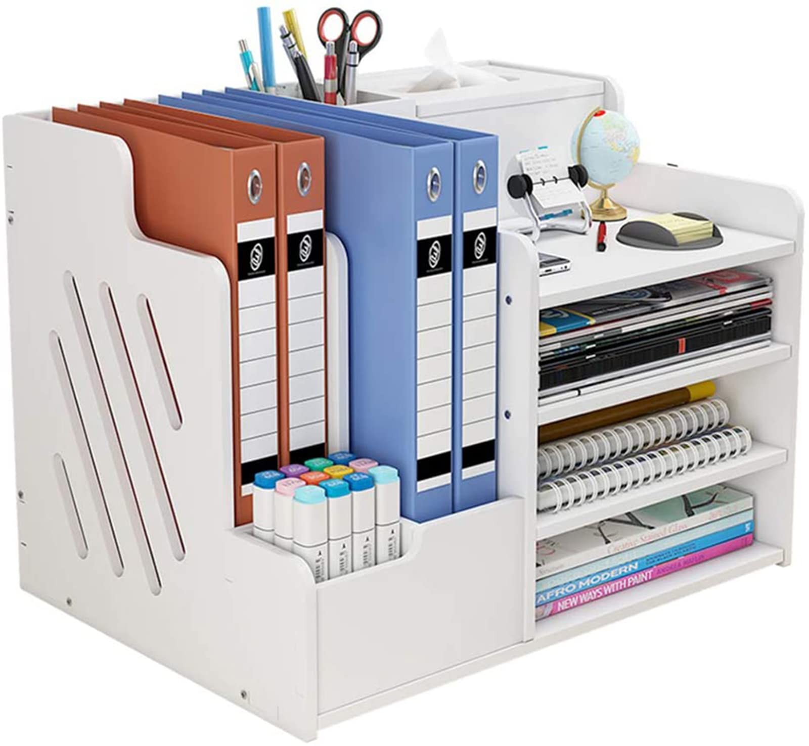 Vikmyer Organizador de Archivos de Escritorio, Escritorio Documento Organizador de Archivos para Office Home School, Organizador de Bandeja de Letras de Papel con Caja de Tejido (Blanco-pb07)