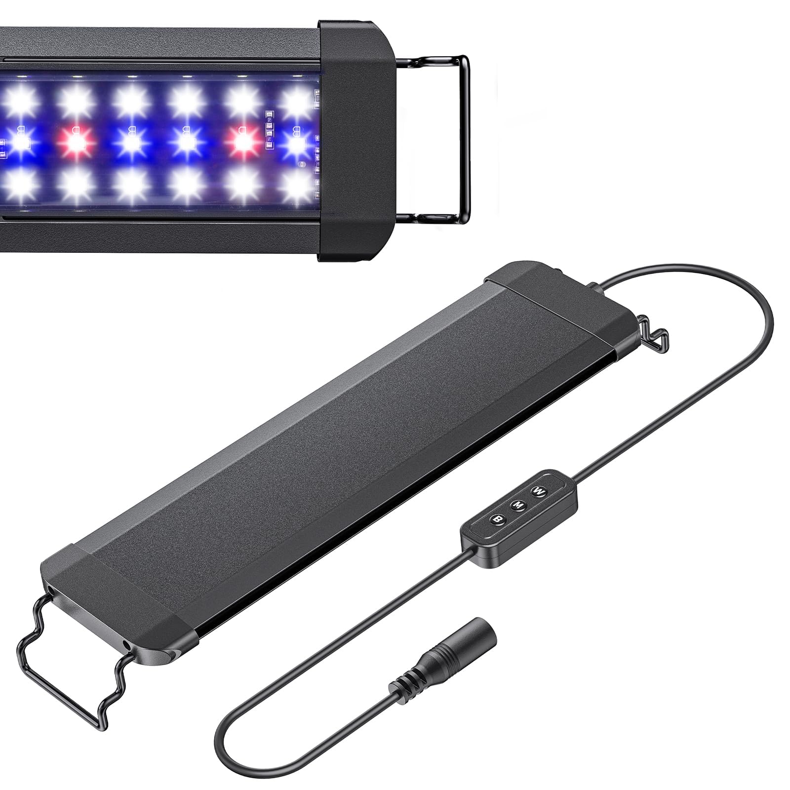 Pawfly Lampe d'aquarium pour plantes, 11 W lumière pour aquarium, spectre complet pour bacs de 30 à 45 cm, lampe LED extensible avec modes jour/nuit & luminosité réglable pour eau douce