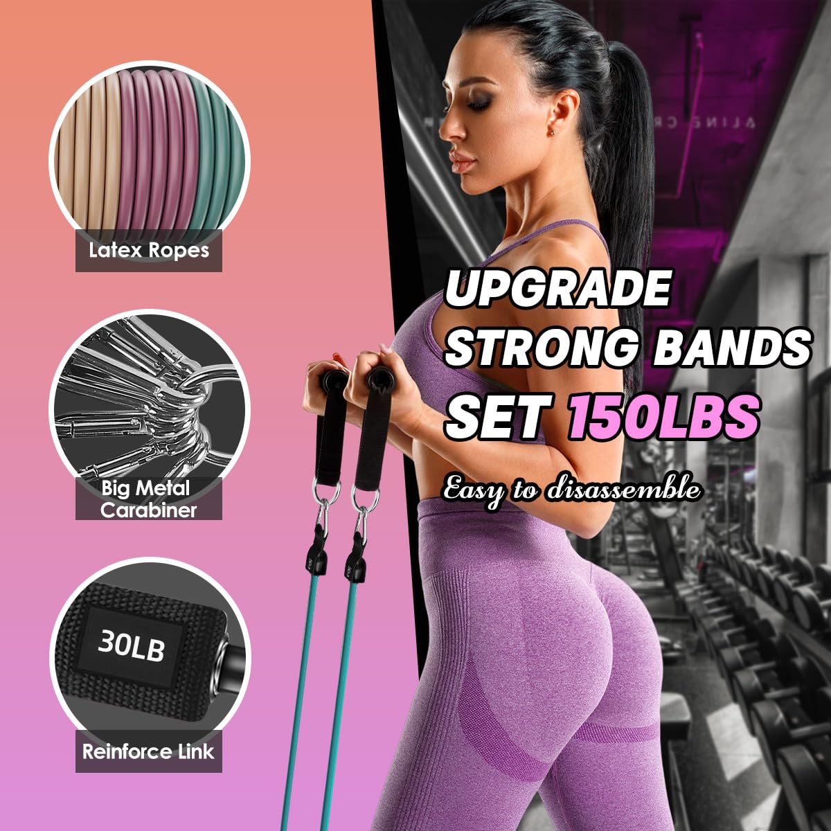 WHATAFIT Bandas de resistencia, bandas de ejercicio, bandas de resistencia para entrenamiento, bandas de entrenamiento con asas para hombres y mujeres, equipo de gimnasio en casa