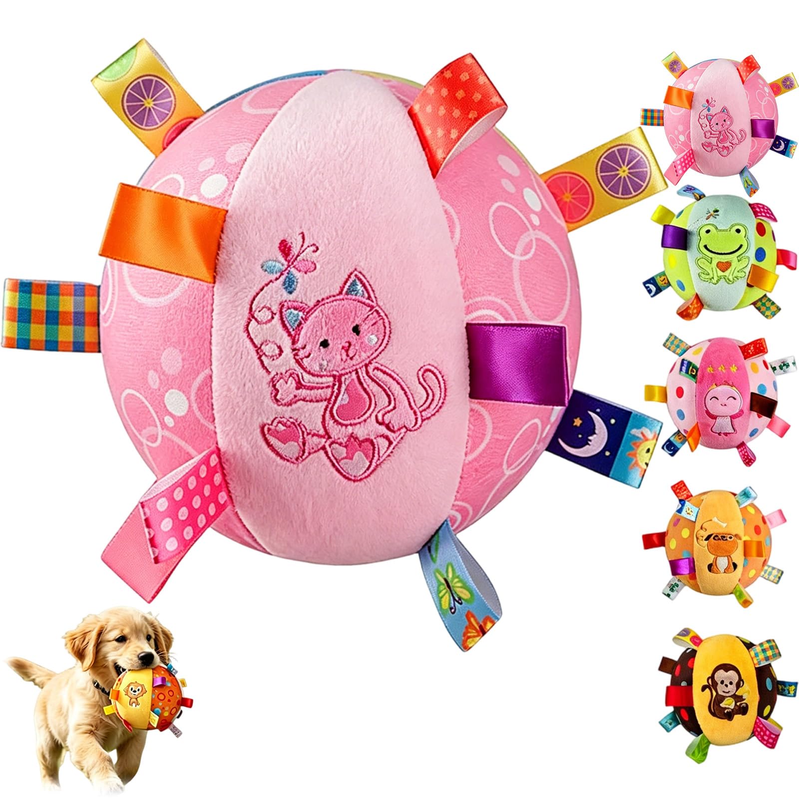 Jmwub Colorful Squeaky Hanging Dog Training Toy, 6-Inch Door Hanging Dog Toy, Soft Stuffed Ball with Cotton Material and Built-In Bell for Puppy Small and Medium Dogs Playing Pet Toy (Light Pink) — image 1