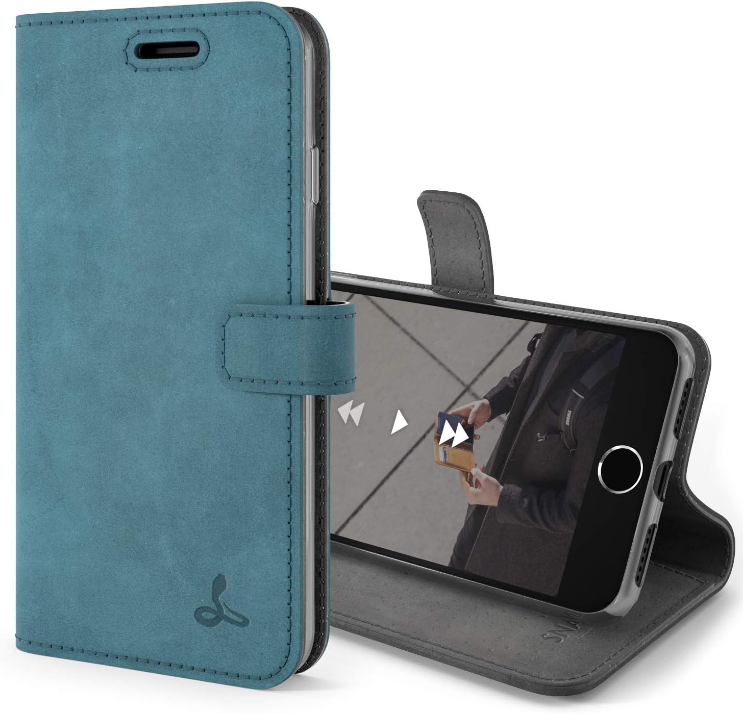 Snakehive Vintage Wallet for Apple iPhone SE 2022/ iPhone SE 2020 || Real Leather Wallet Phone Case || Genuine Leather with Viewing Stand & 3 Card Holder || Flip Folio Cover with Card Slot (Teal)