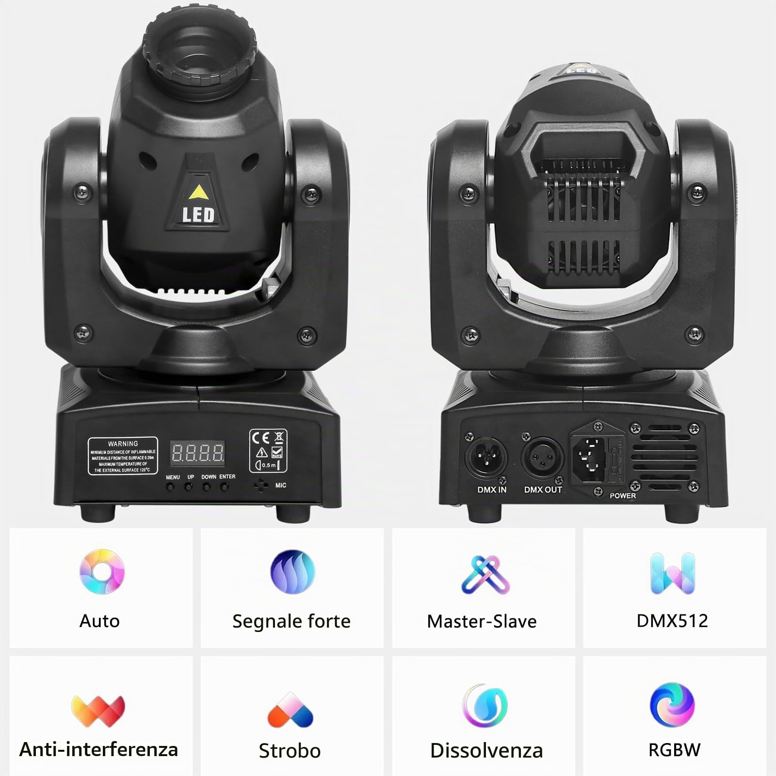 MetRo - Faretto laser Moving Head da palcoscenico DMX512 da 30 W, con telecomando, 8 motivi Gobo, 8 colori, attivazione del suono per DJ, feste e club (confezione da 2)