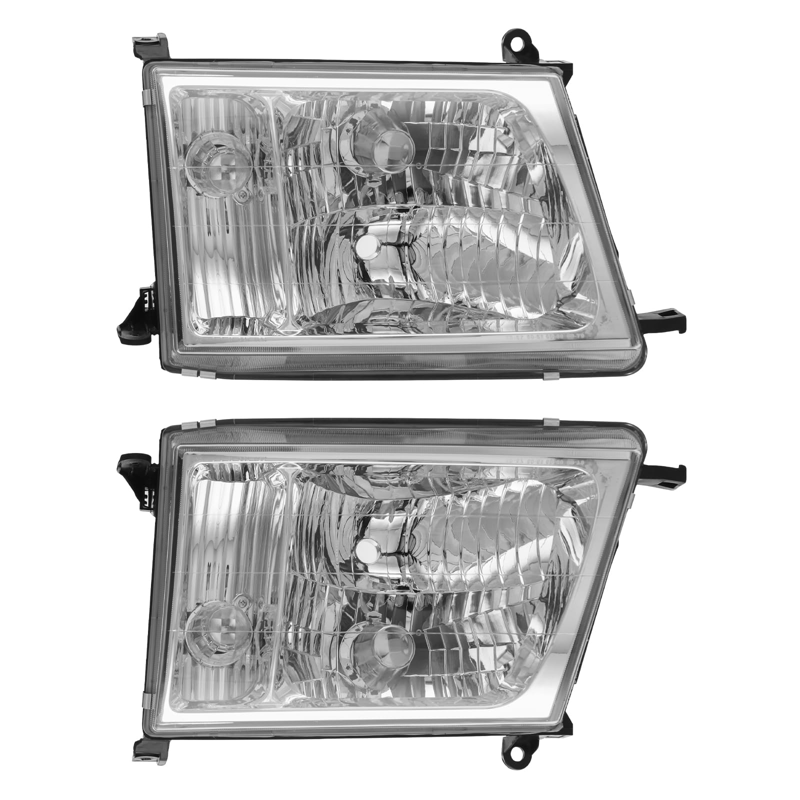 Front Headlight Assembly For 1998-2005Toyota Land Cruiser 100 W/Factory Halogen Models Only,Driver+Passenger Side Replacement,Halogen Headlamp Black Housing Clear Lens