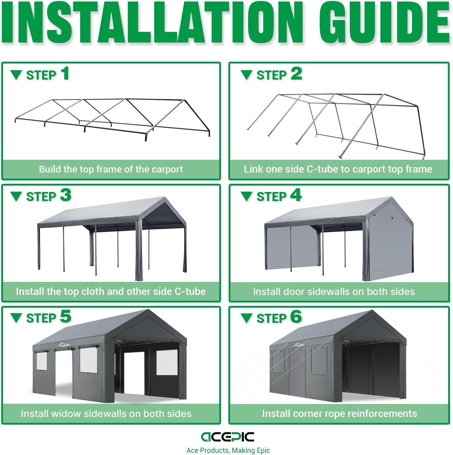 Carport 10x20ft Heavy Duty Carport Features Roll-up Windows & Doors, Portable Garage with UV Resistant Waterproof All-Season Tarp for Car, Truck, Boat - Image 6