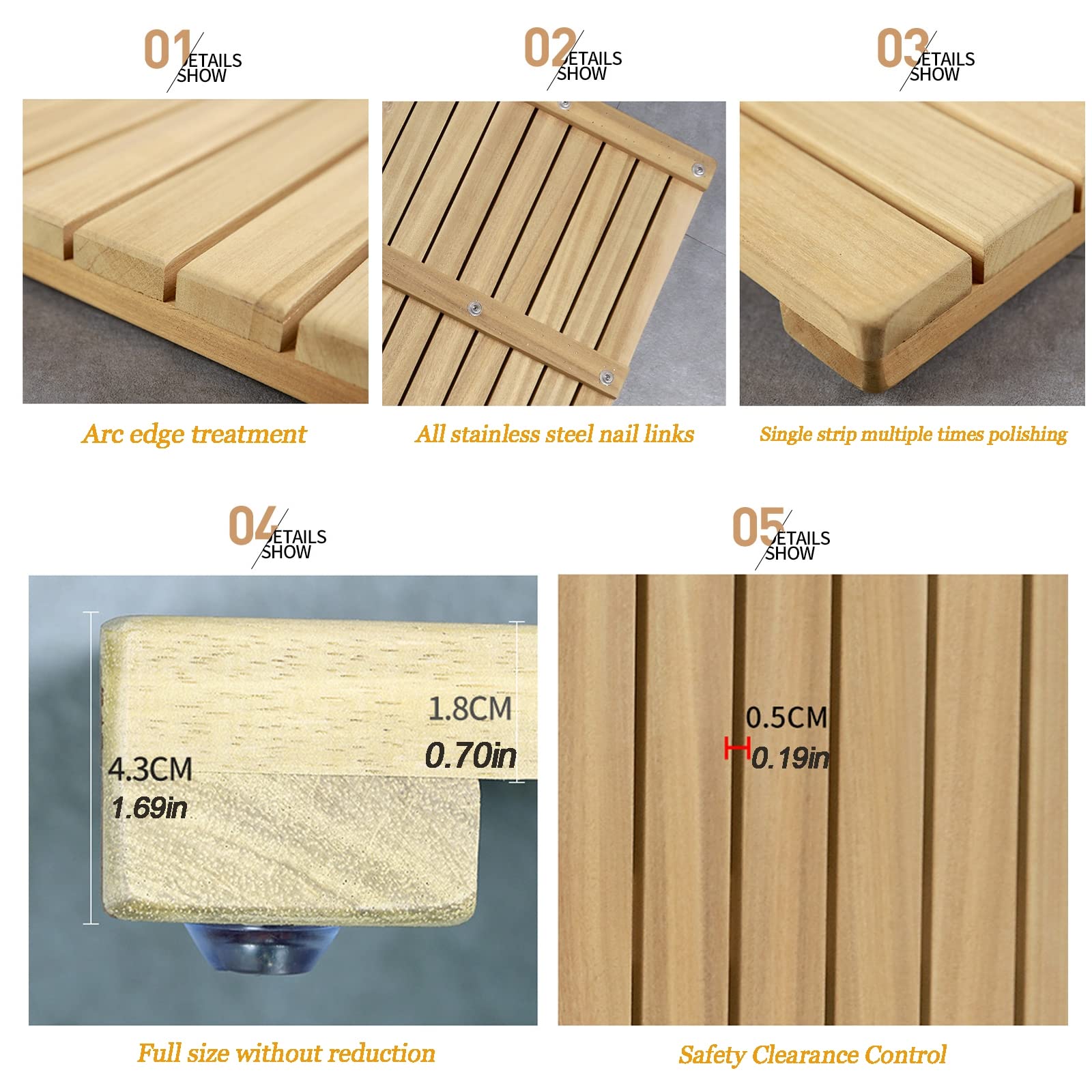 Alfombrilla de ducha de bambú de madera natural para baño, alfombrilla de bambú de lujo, tamaño personalizable, 85 x 100 cm