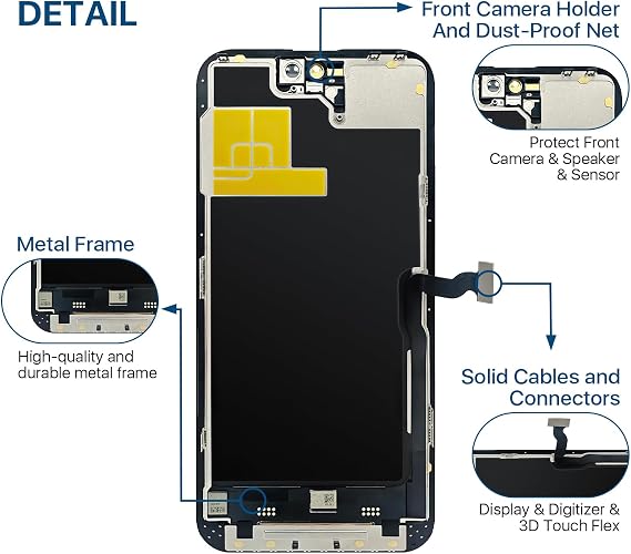 iPhone 14 Pro Max Screen Replacement Kit 6.7'' LCD Display 3D Touch Screen Digitizer Full Assembly Repair Kits Waterproof Frame Sticker+Screen Protector for A2651, A2893, A2894, A2895, A2896