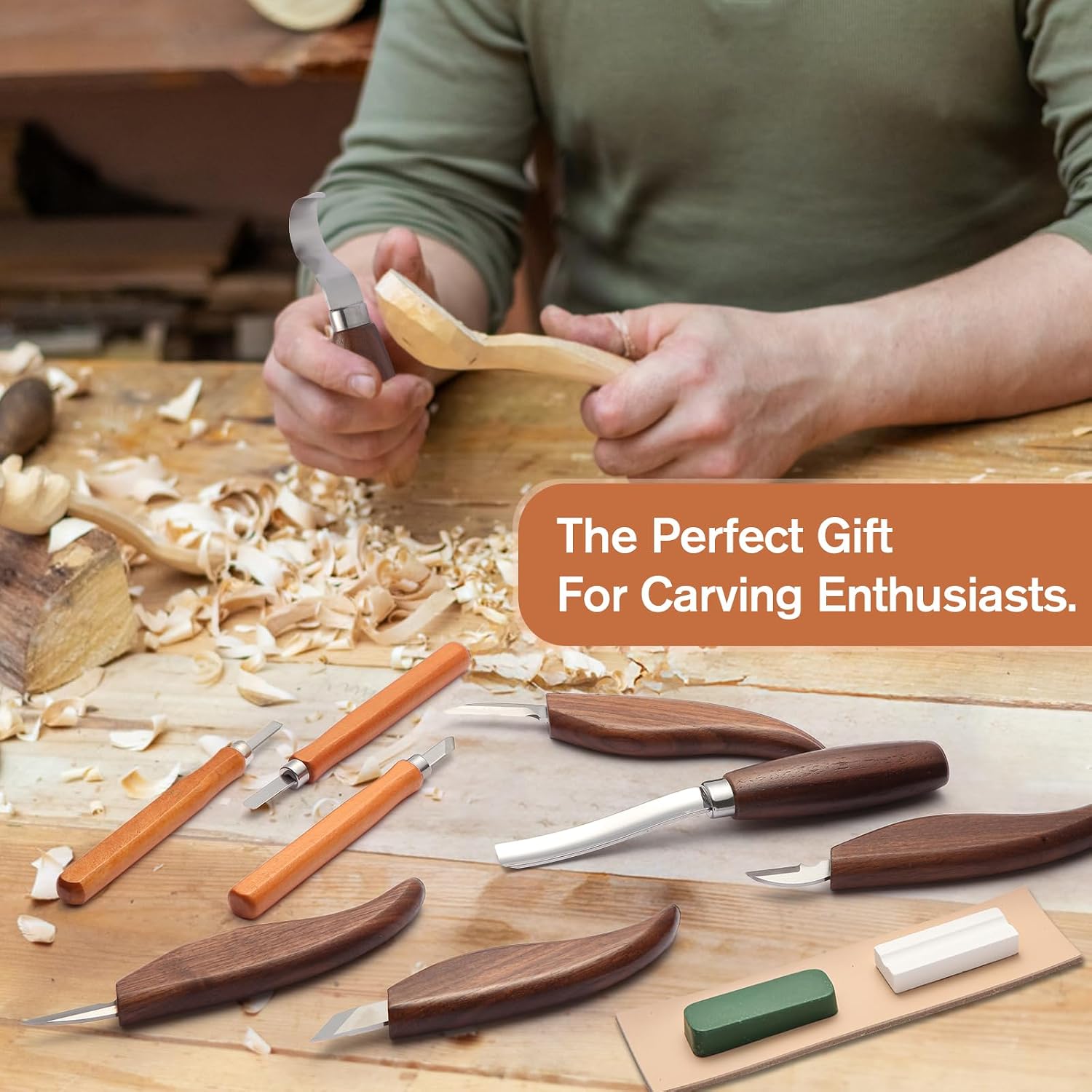 All-in-One Professional Wood Carving Kit with PU Storage Bag,Carbon Steel Knives, Ergonomic Handles, Ideal for Whittling, Sculpting & DIY Projects