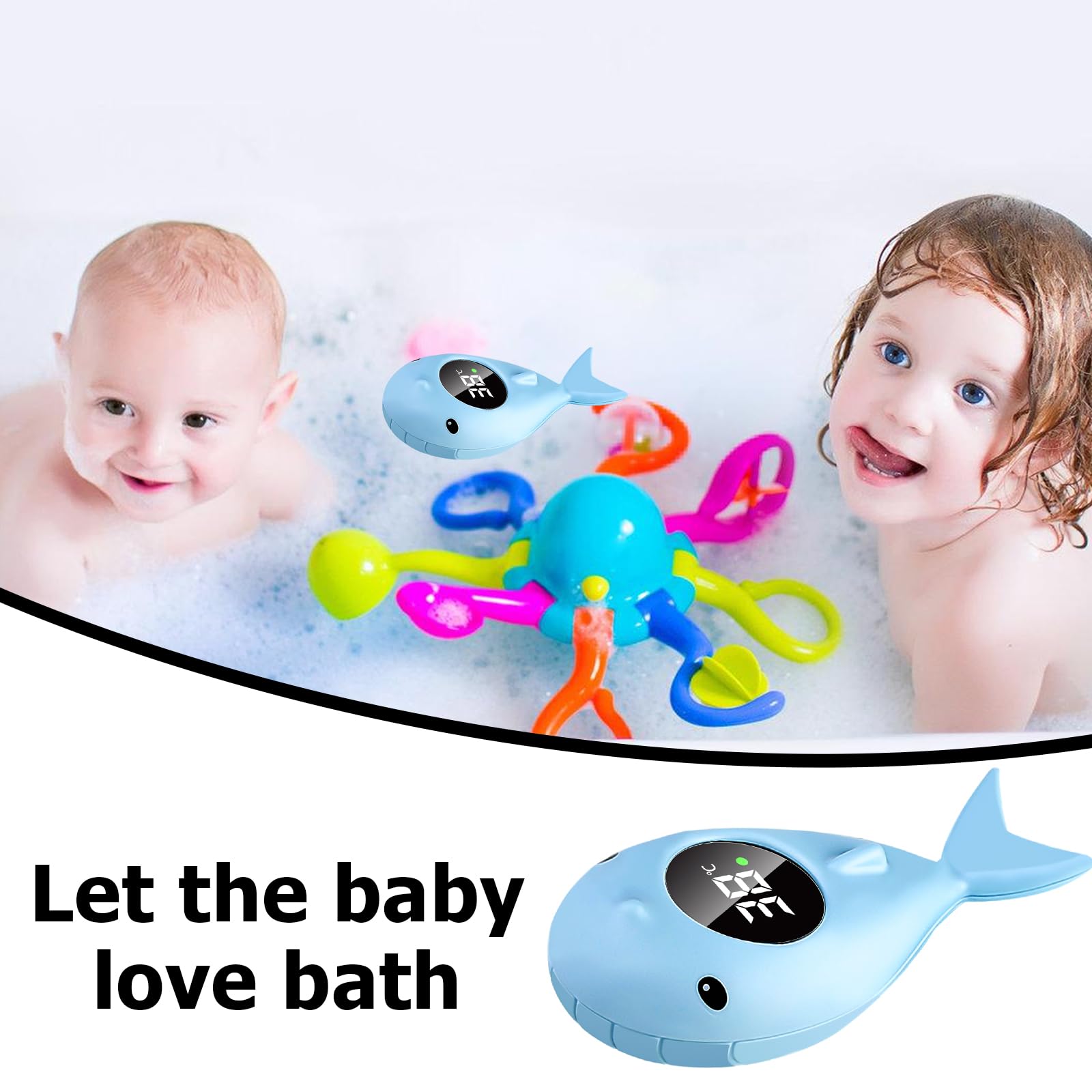 Termómetro digital de baño para bebé: termómetro digital para bañera con luz de advertencia LED, función de advertencia de temperatura para jugar en la bañera y baño seguro para niños y niñas