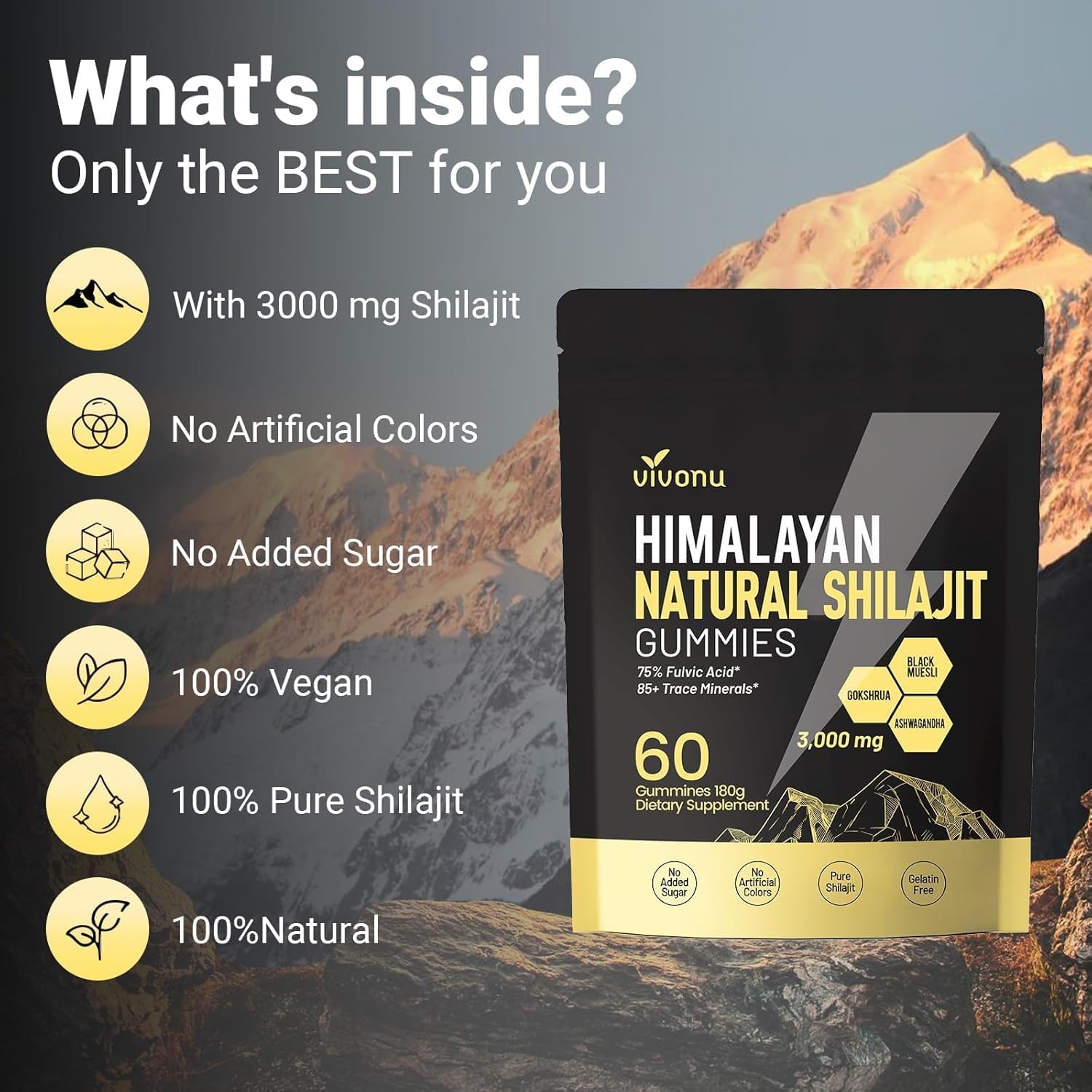 Shilajit* Gummies,Pure Himalayan* micronutrient Supplement, Himalayan Premium Ingredient with Shilajit, Ashwagandha, Gokshura, Fulvic Acid & 85+ Trace Minerals I for Men & Women (3000MG/1 Bag)