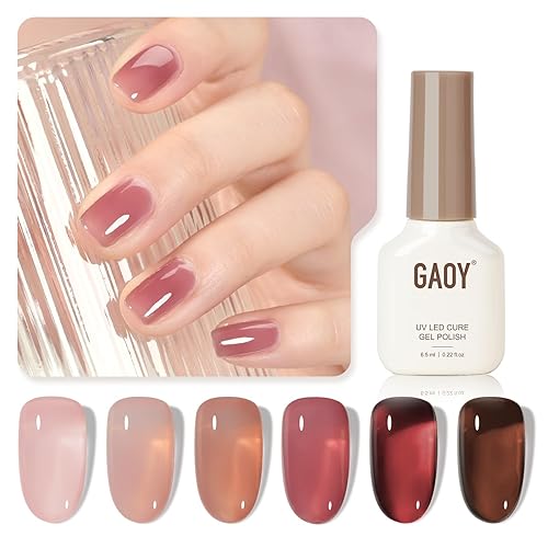 GAOY Rose Garden Jelly Gel Nail Polish of 6 Transparent Nude Red Pink Brown Colors Sheer Gel Polish Kit for Salon Manicure and Nail Art DIY at Home - Rose Garden