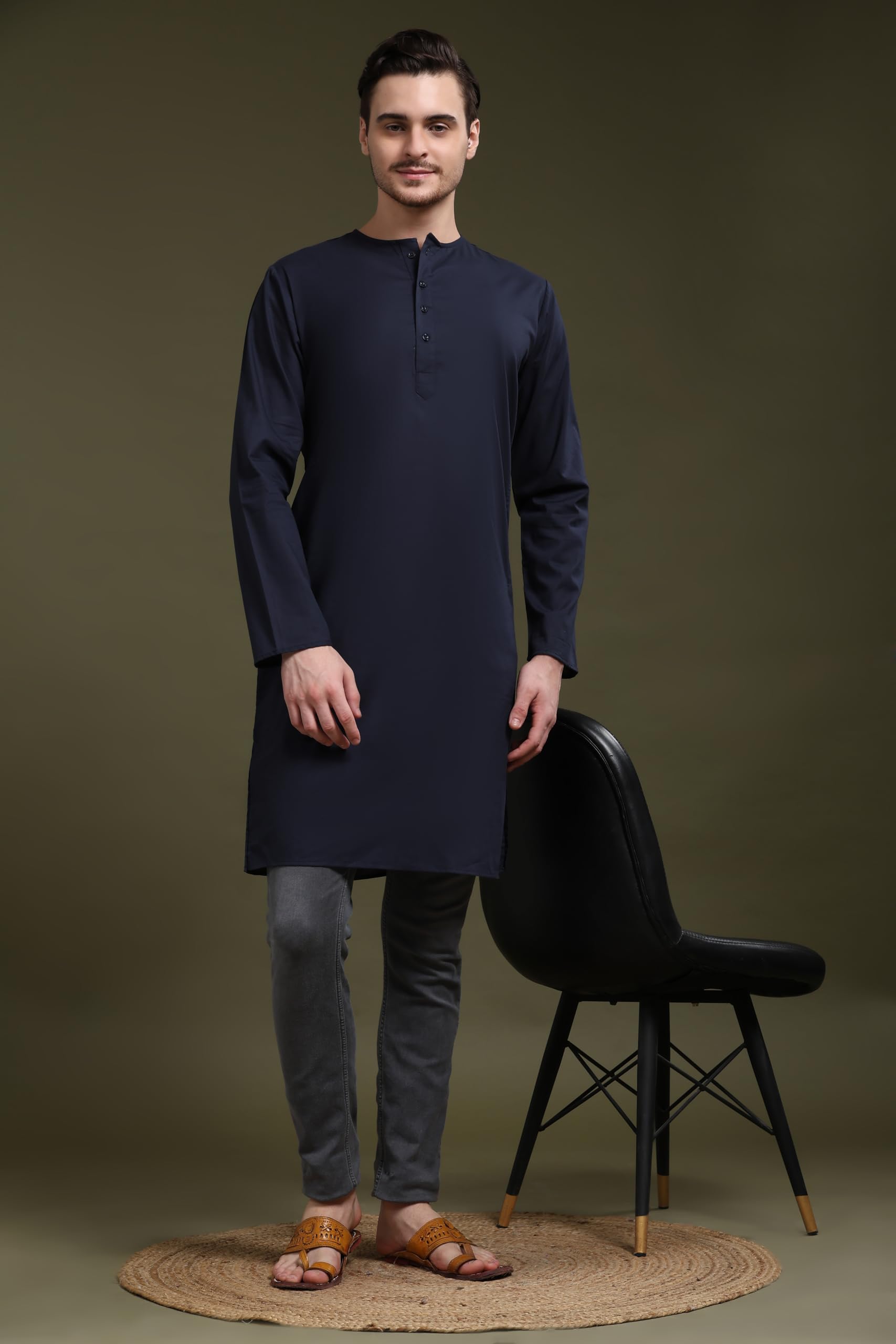 SKAVIJ Indiano Uomo Camicia Tunica Manica Lungo Etnica