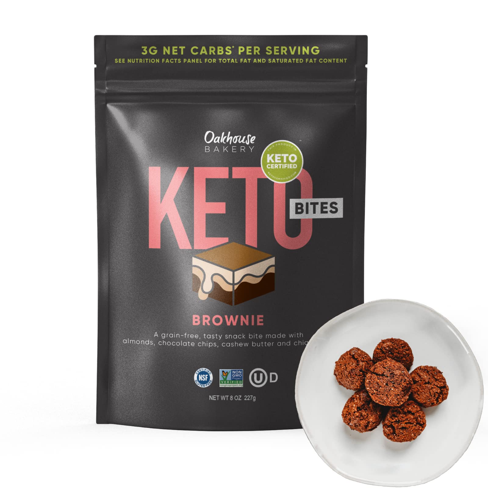 Keto Snack Brownie Bites by Oakhouse Bakery, 8oz, Low Carb, Gluten-Free Snack, Grain-Free with No Artificial Preservatives