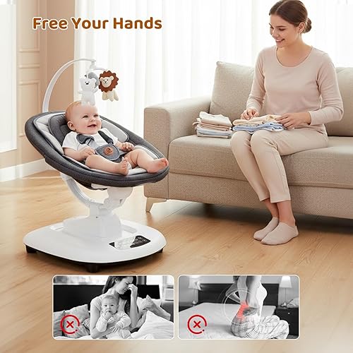 Miniatura 7 de Columpio para bebé, columpios de bebé multimovimiento para bebés y niños pequeños, Bluetooth habilitado con 5 movimientos únicos y 5 velocidades,